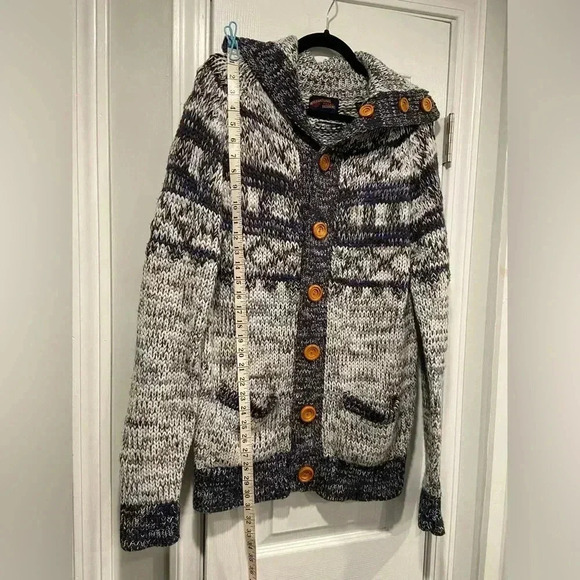 Anderson Little Nordic Ski Wooden Button Navy Blue Cowl Neck Cardigan Size L - Picture 7 of 12